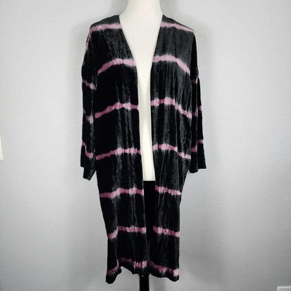 J Jill Womens Duster Jacket Medium Black Crushed Velvet Evening Party Oversized - Picture 1 of 6